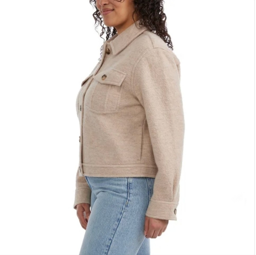 HUNTER Women's Button Down Collared Cream Merino Wool Jacket Pockets Size Small